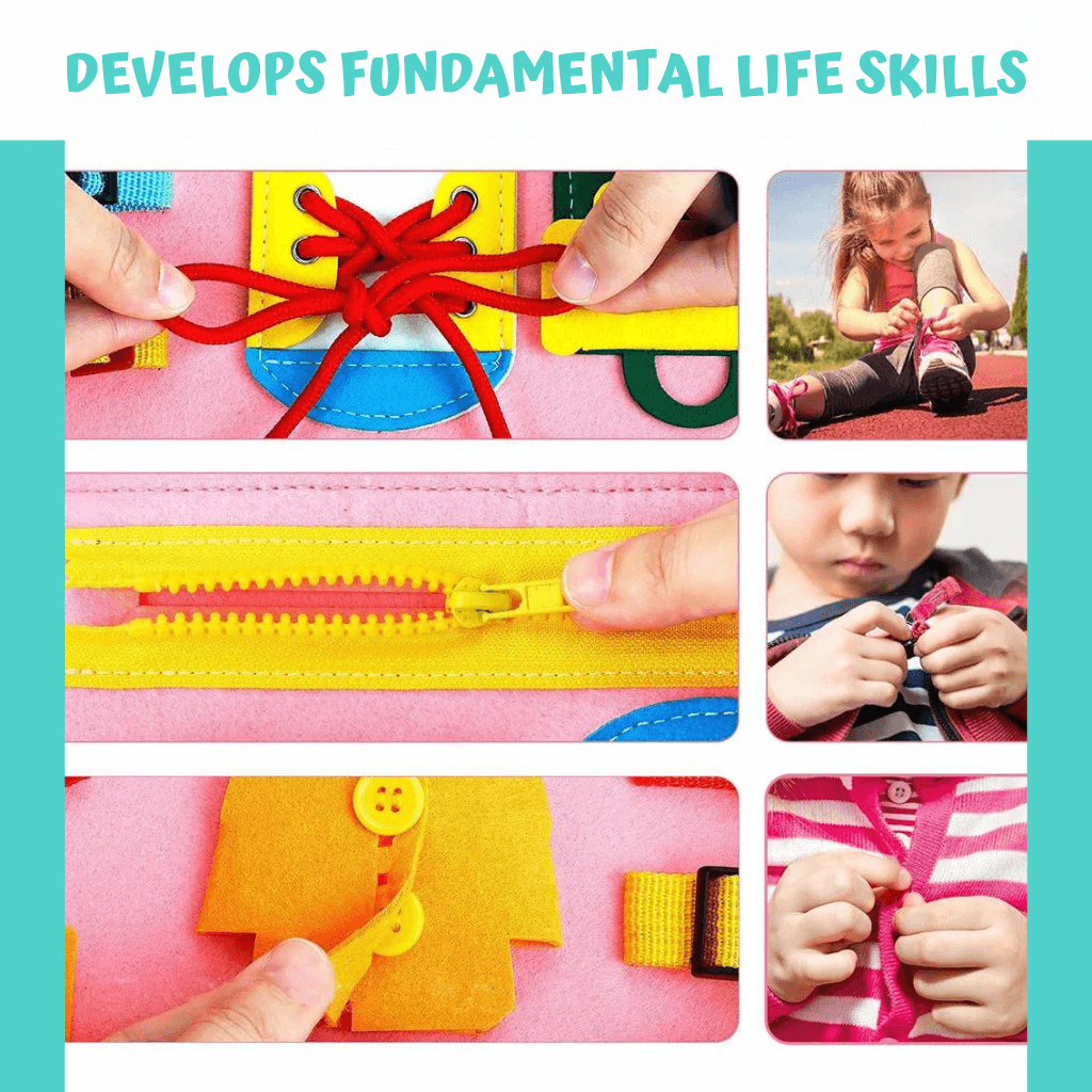 Photo collage with six picture of various activities from a sensory book