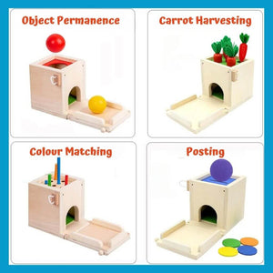 Photo collage of a wooden toy for fine motor skills