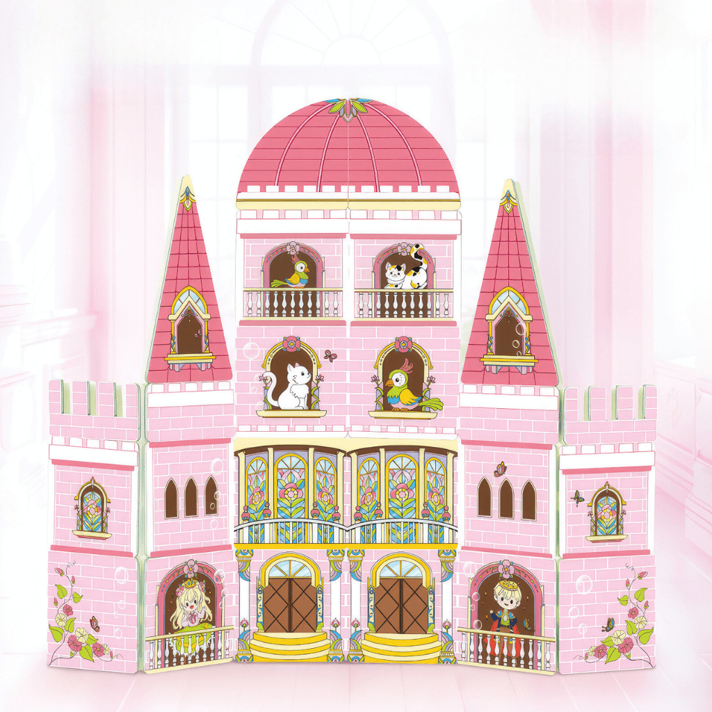 Pink princess magnetic tiles castle