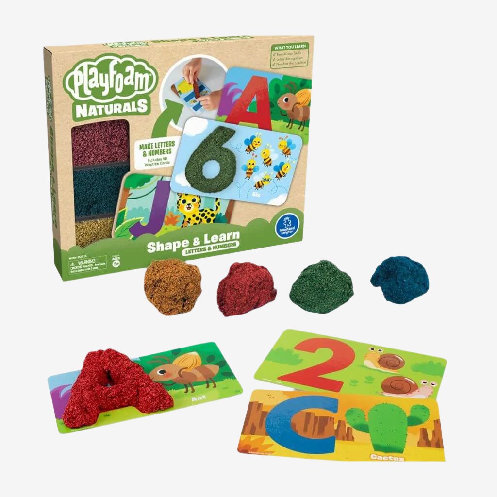 Playfoam Naturals Shape &amp; Learn Letters &amp; Numbers by Educational Insights box and contents on white background
