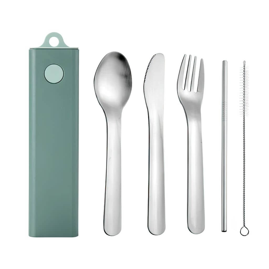 Portable cutlery set with case green