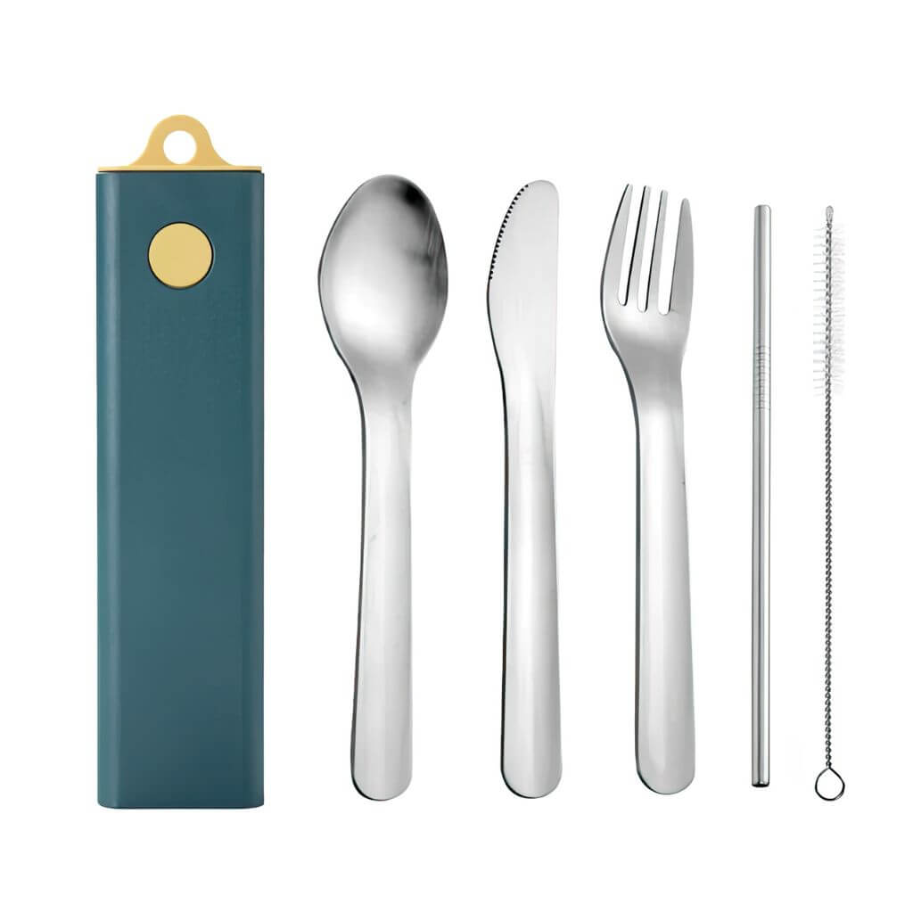 Portable travel cutlery deep teal