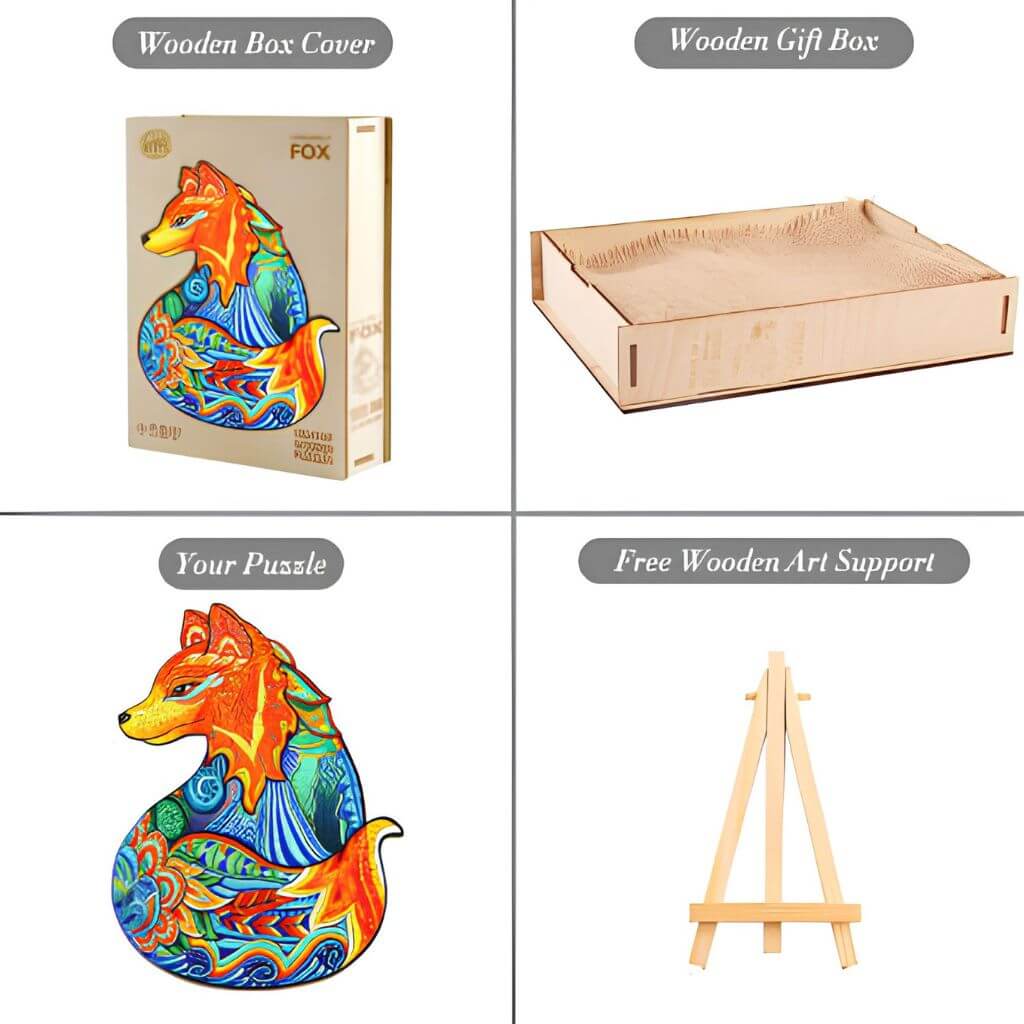 Puzzle Australia fox box contents on white background