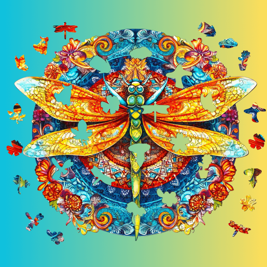 Puzzle Australia round dragonfly mandala gradient background