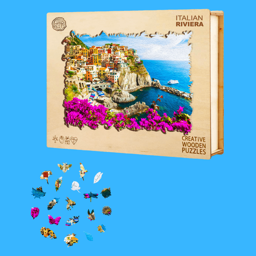 Puzzle of Cinque Terre in a wooden box
