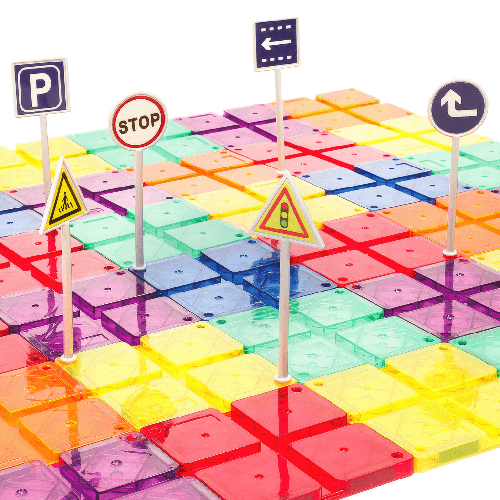 Race car track magnetic tiles