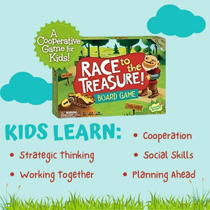Race to the Treasure cooperative board game by Peaceable Kingdom list with what kids learn