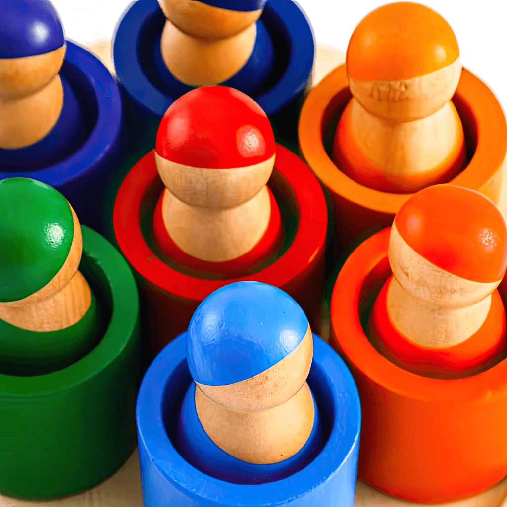 Rainbow peg dolls close up