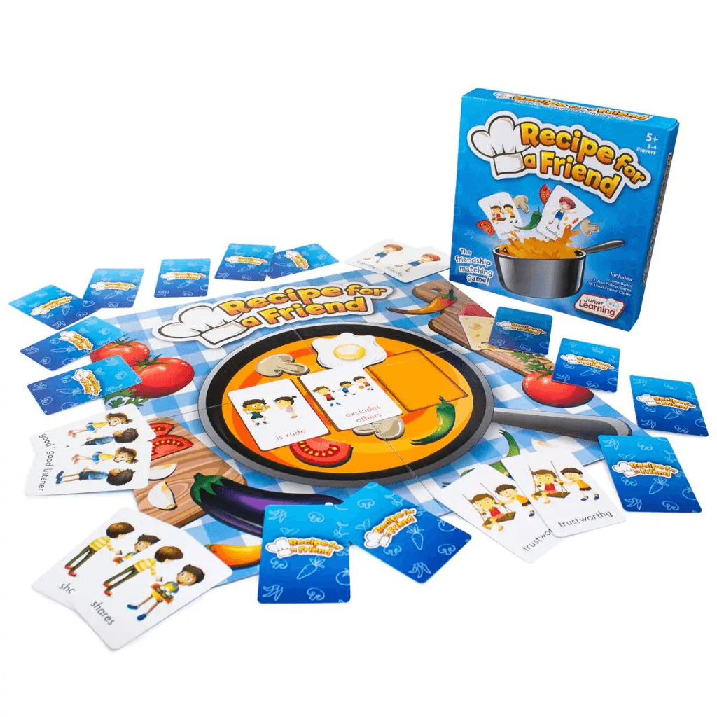 Recipe for a Friend board game by Junior Learning box and contents on white background