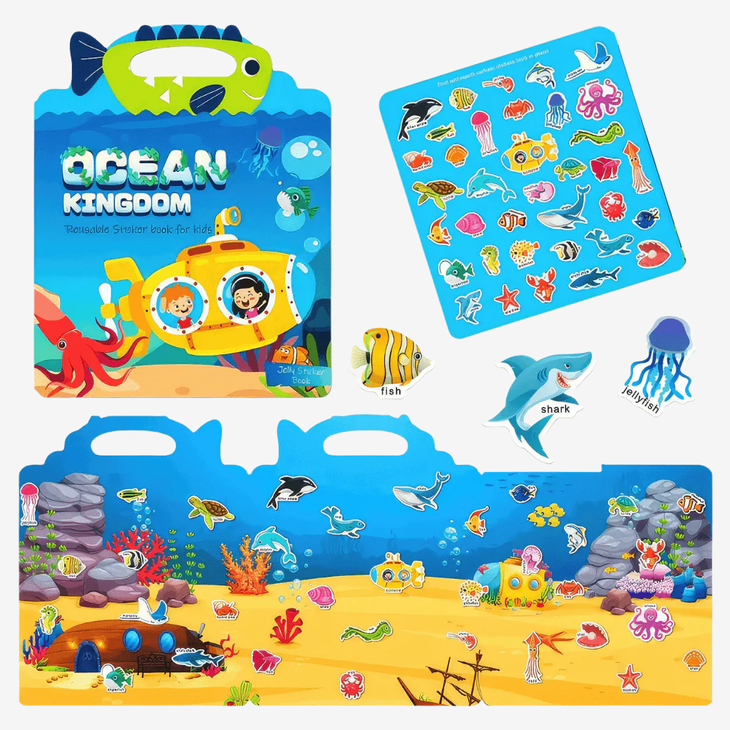 Reusable sticker book ocean on white background