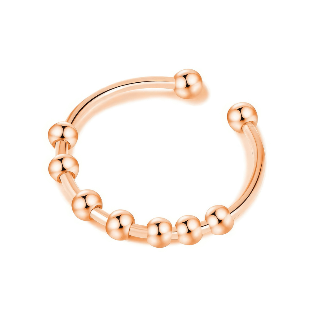 Rose gold ring with beads stainless steel adjustable