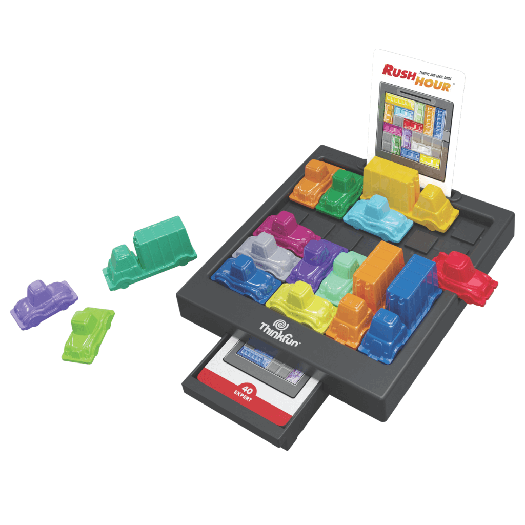 Rush Hour Traffic Jam Logic Game with colorful cars  on a white background