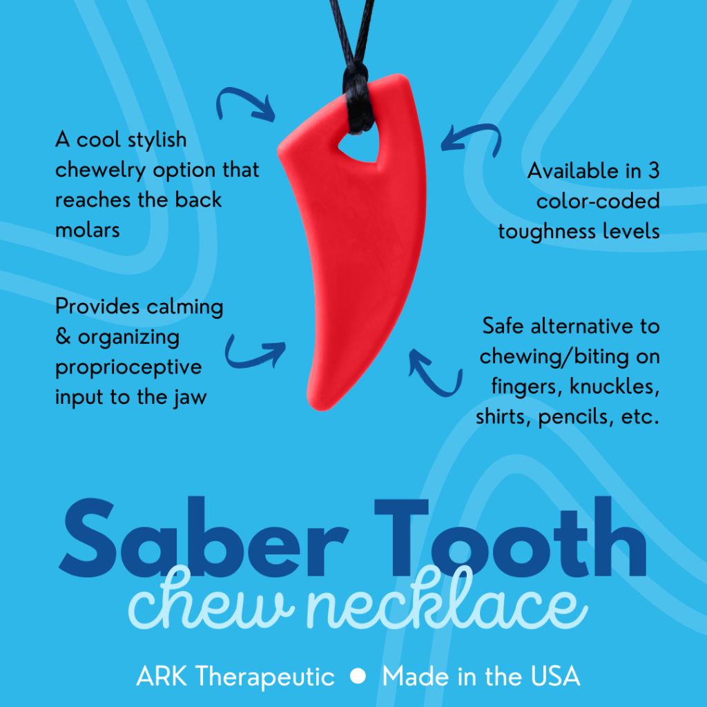 Saber Tooth Chew Necklace info graphic