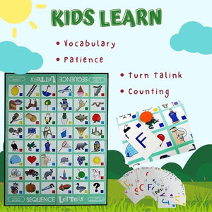 Sequence Letters Board Game info graphic what kids learn