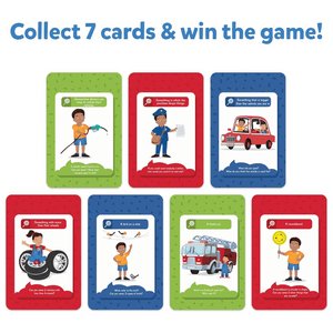 Seven cards from Skillmatics Found It For When You're On The Go game 