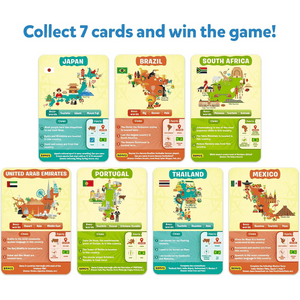 Seven cards from Skillmatics Guess in 10 Countries of the World game