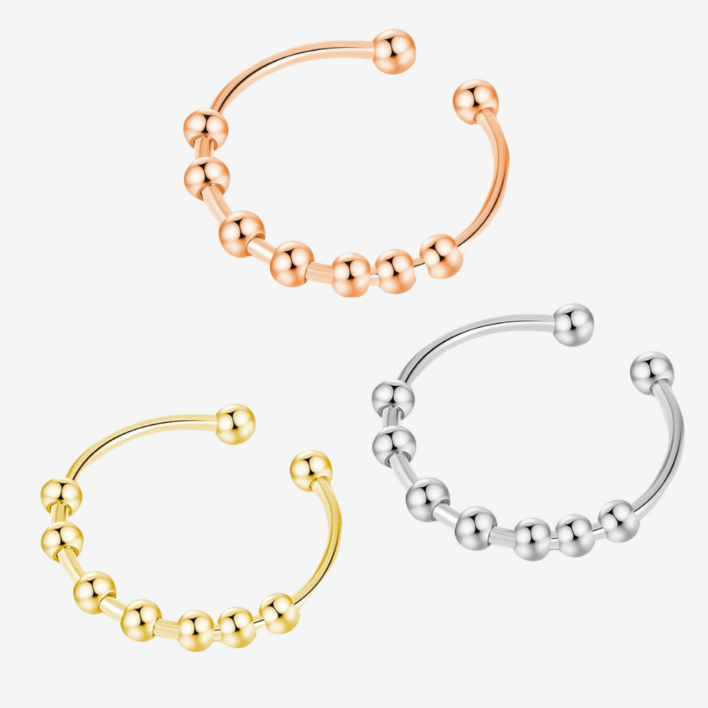 Silver, gold, rose gold rings with beads adjustable