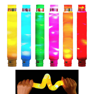 Six luminous pop tubes on white background