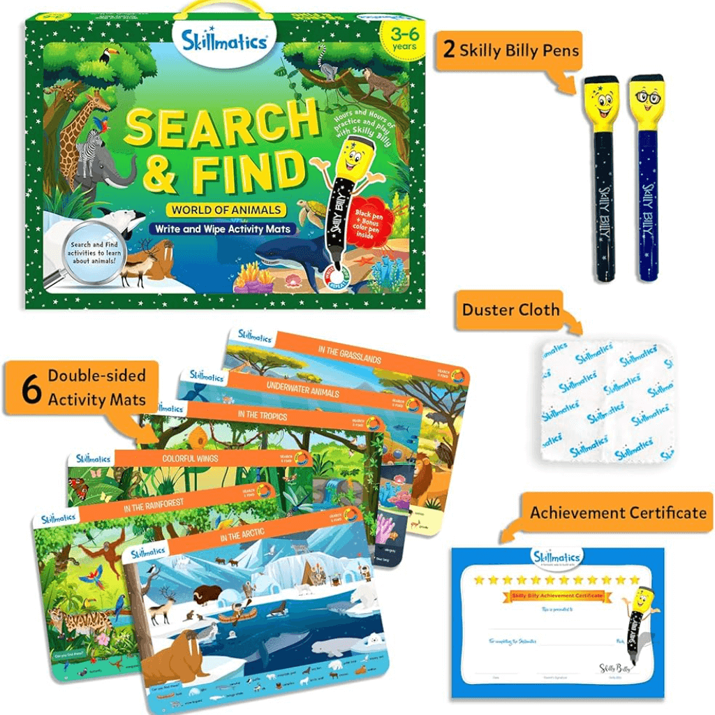 Skillmatics Search and Find Write & Wipe Activity Mats activity game