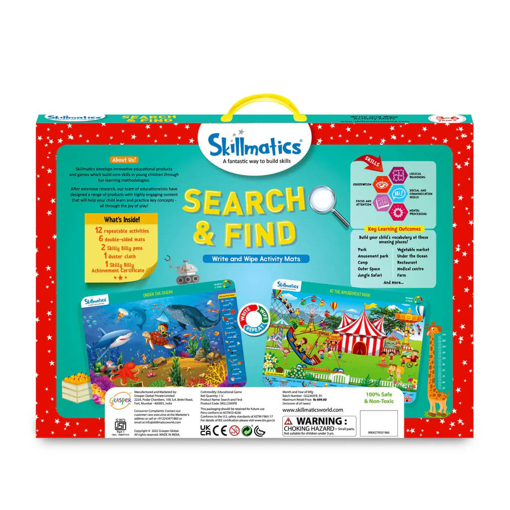  Skillmatics Search and Find Write &amp; Wipe Activity Mats box back view