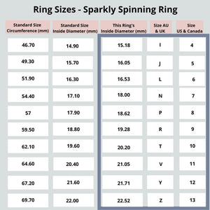Sparkly anxiety ring size chart