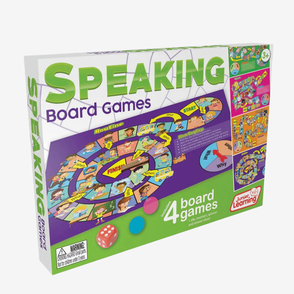 Speaking Board Games by Junior Learning 858426007628 box on white background