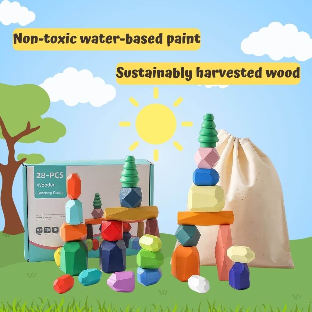 Stacking stones box and contents info graphic