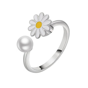 Sterling-silver-flower anxiety ring-adjustable-white-background