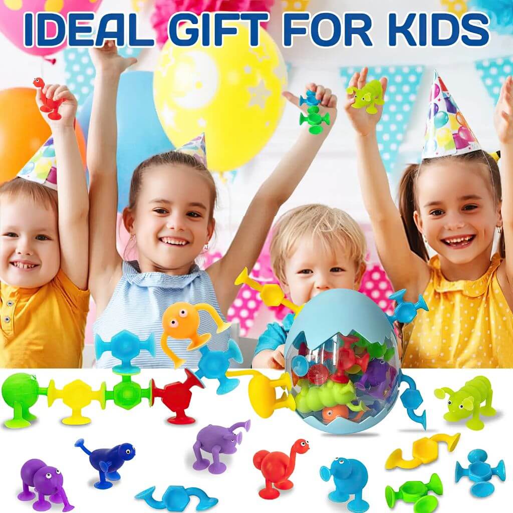 High chair suction toys on a party table