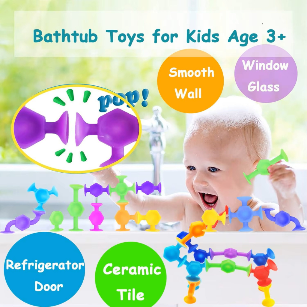 Toddler playing with suction construction toys