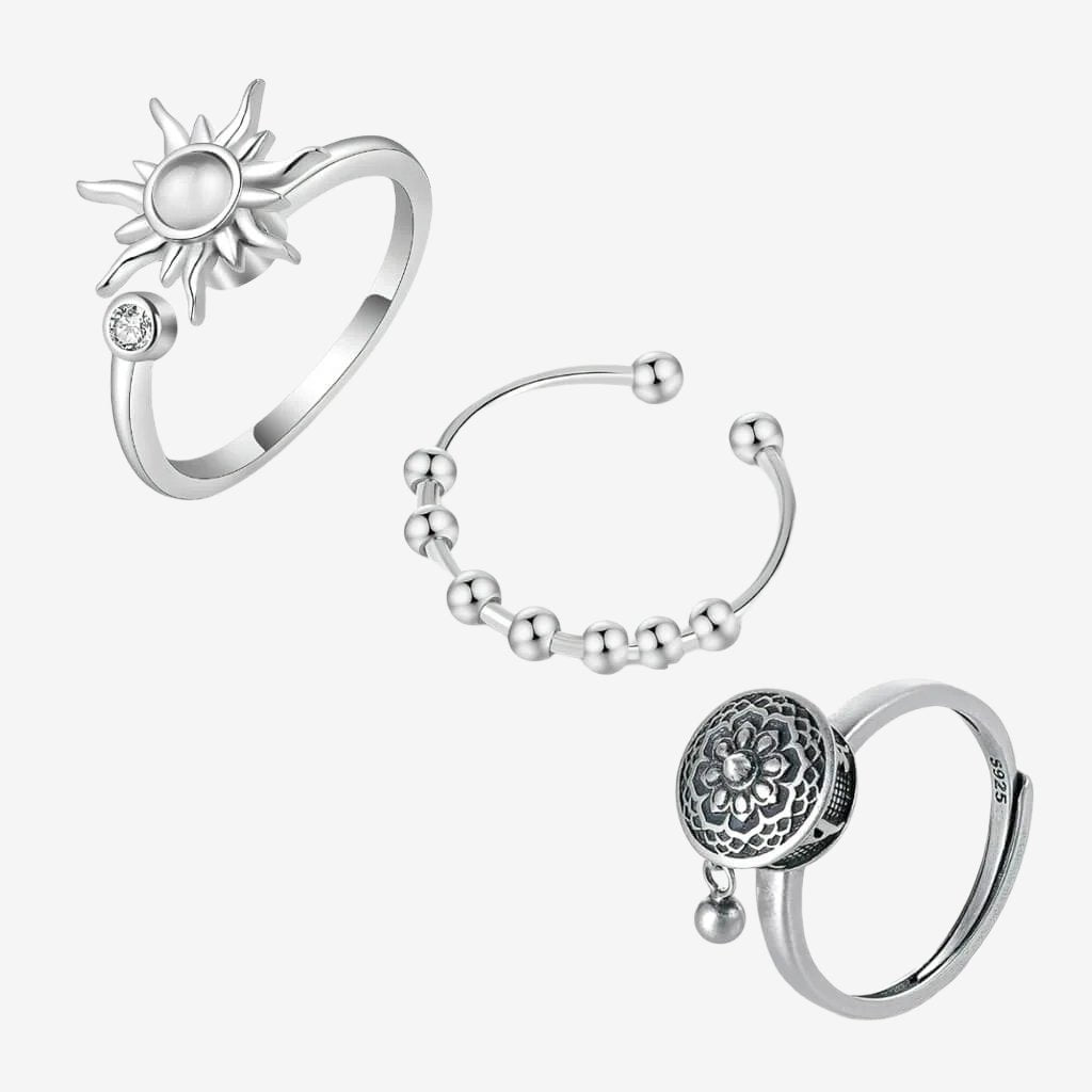 Tranquil trio bundle sterling silver adjustable spinny rings white 