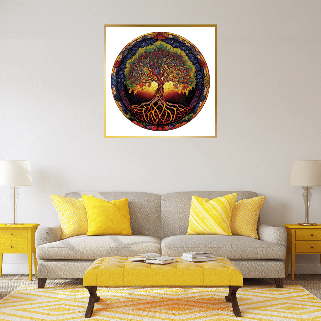 Tree of Life puzzle on a living room wall