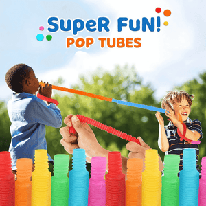 Two boys playing with pop tubes outside