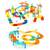 Two constructions made of magnetic car track tiles