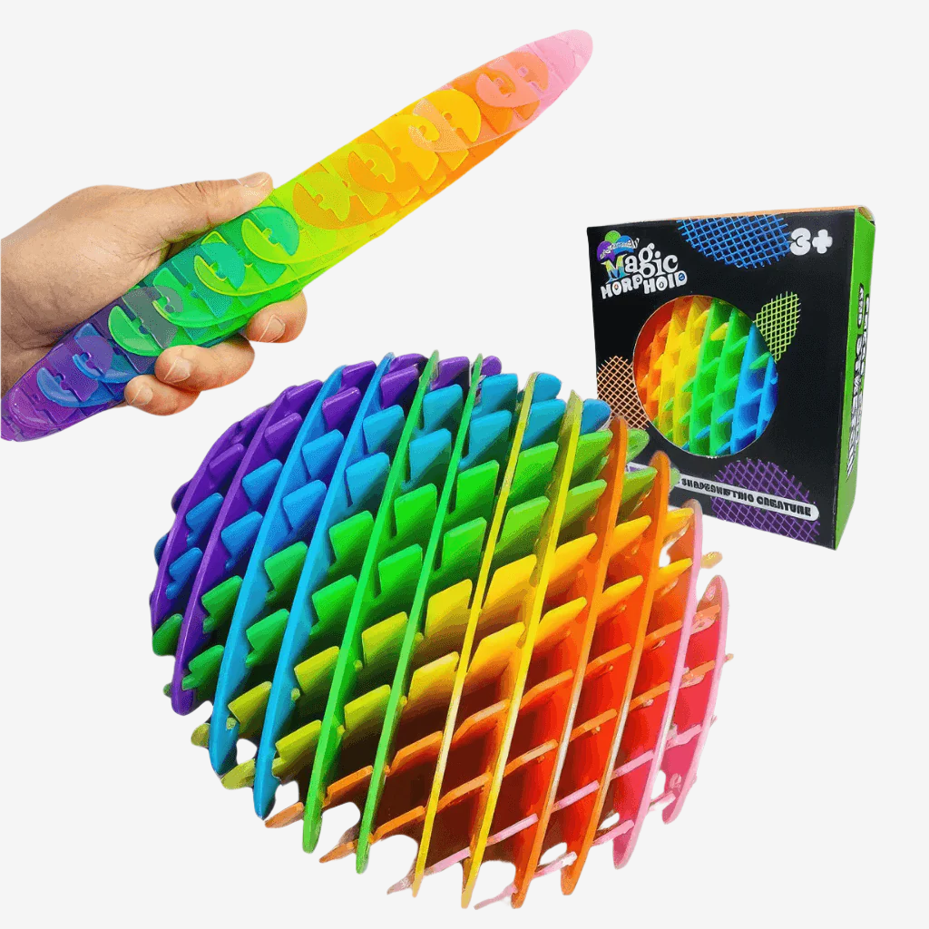 Two sensory fidget worms and box on white background