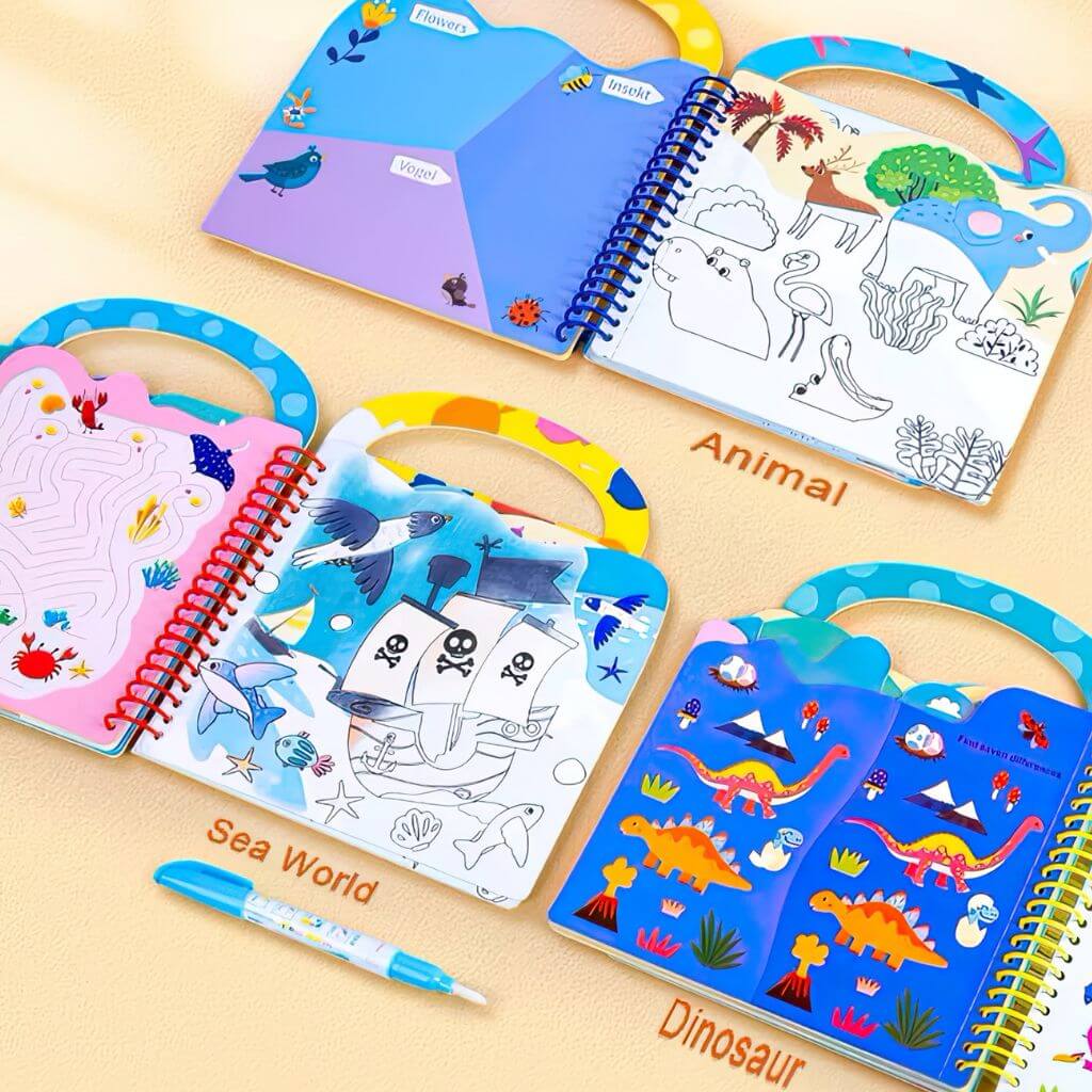 water colouring books animal, ocean and dinosaur