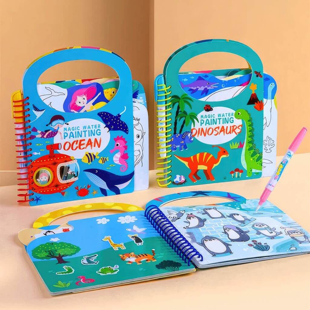 Water painting books ocean and dinosaur