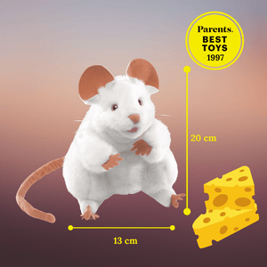 White mouse puppet from Folkmanis info graphic