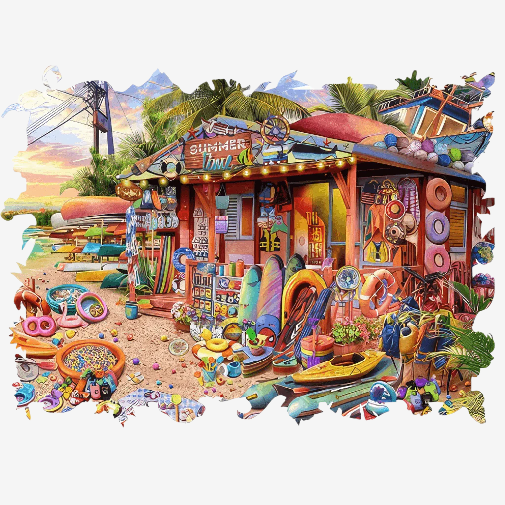 Wood puzzle Happy Summer Time on white background