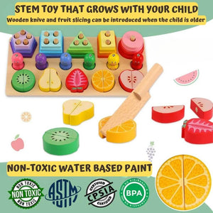 Wood stacking toy for toddlers info graphic