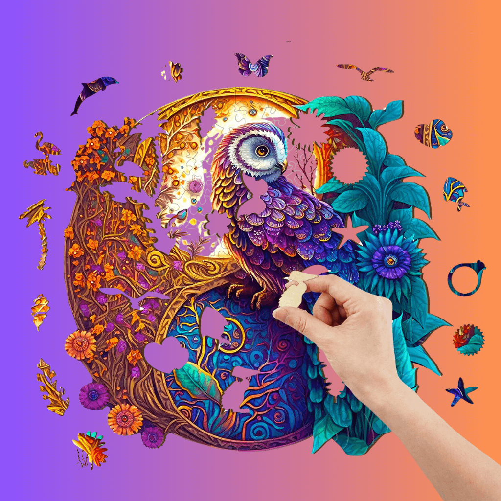 Owl wood puzzle on white background