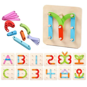 Wooden Letters and Numbers Construction Activity Set on white background