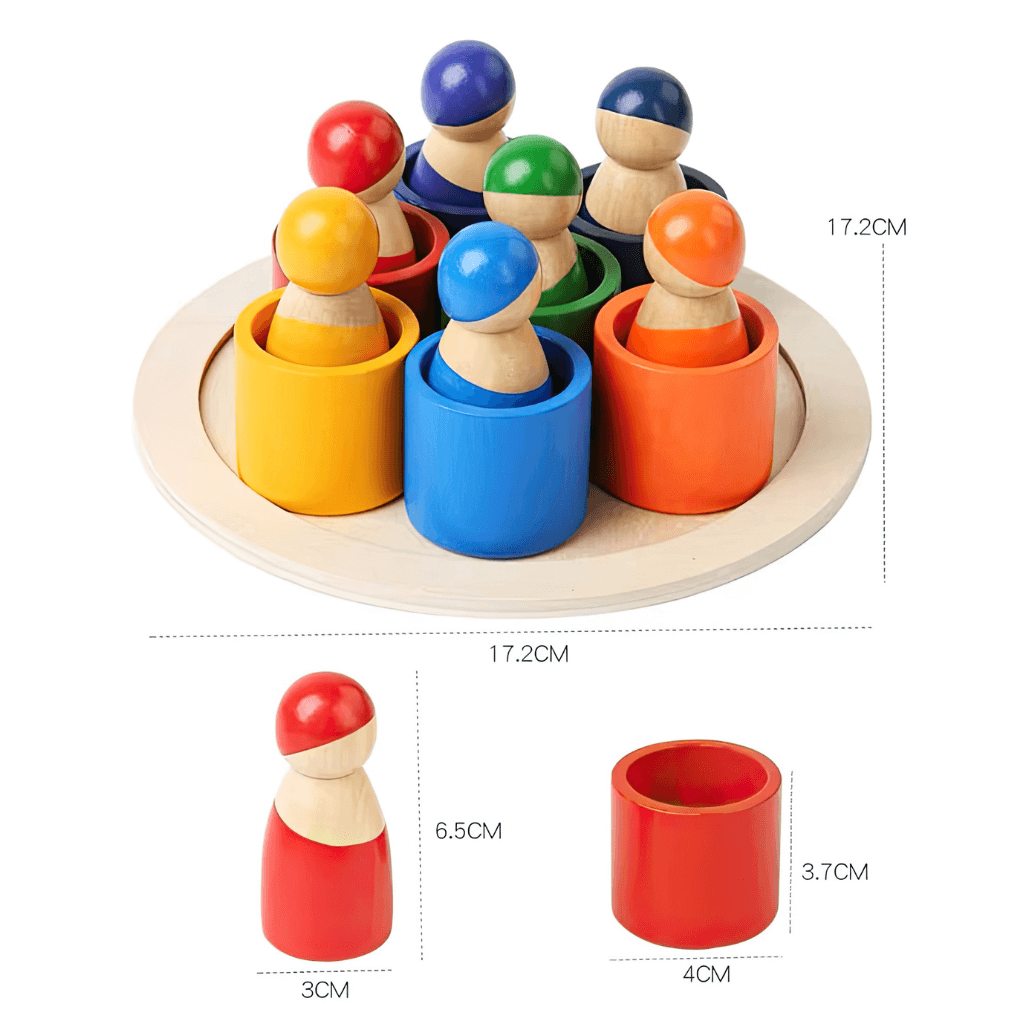 Wooden peg dolls with dimensions