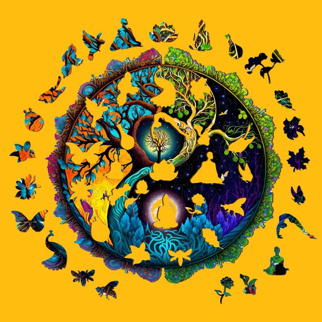 Wooden puzzle for adults secret garden on yellow background