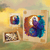 Wooden puzzle owl box and contents on a on whimsical background