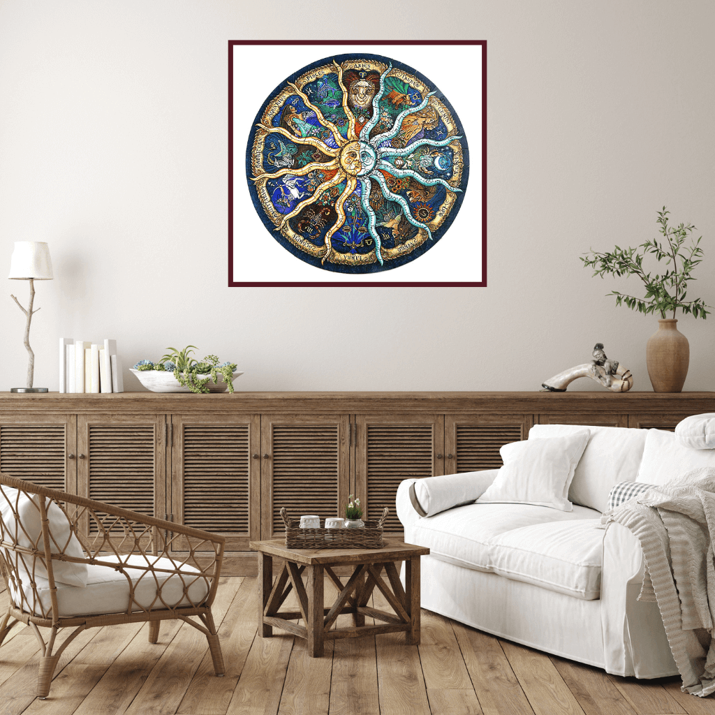 Zodiac puzzle on a living room wall