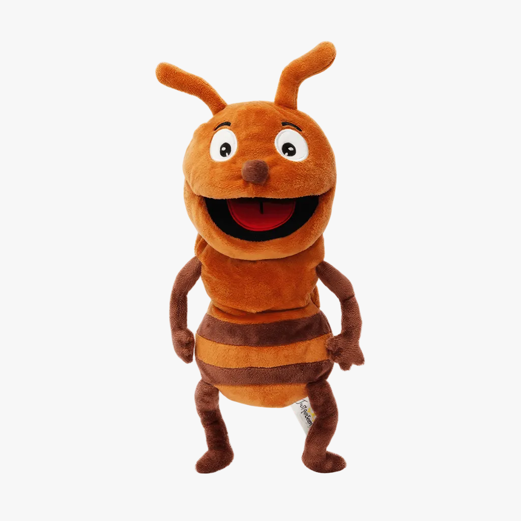 Ant hand puppet plush toy with open mouth design for storytelling and imaginative play