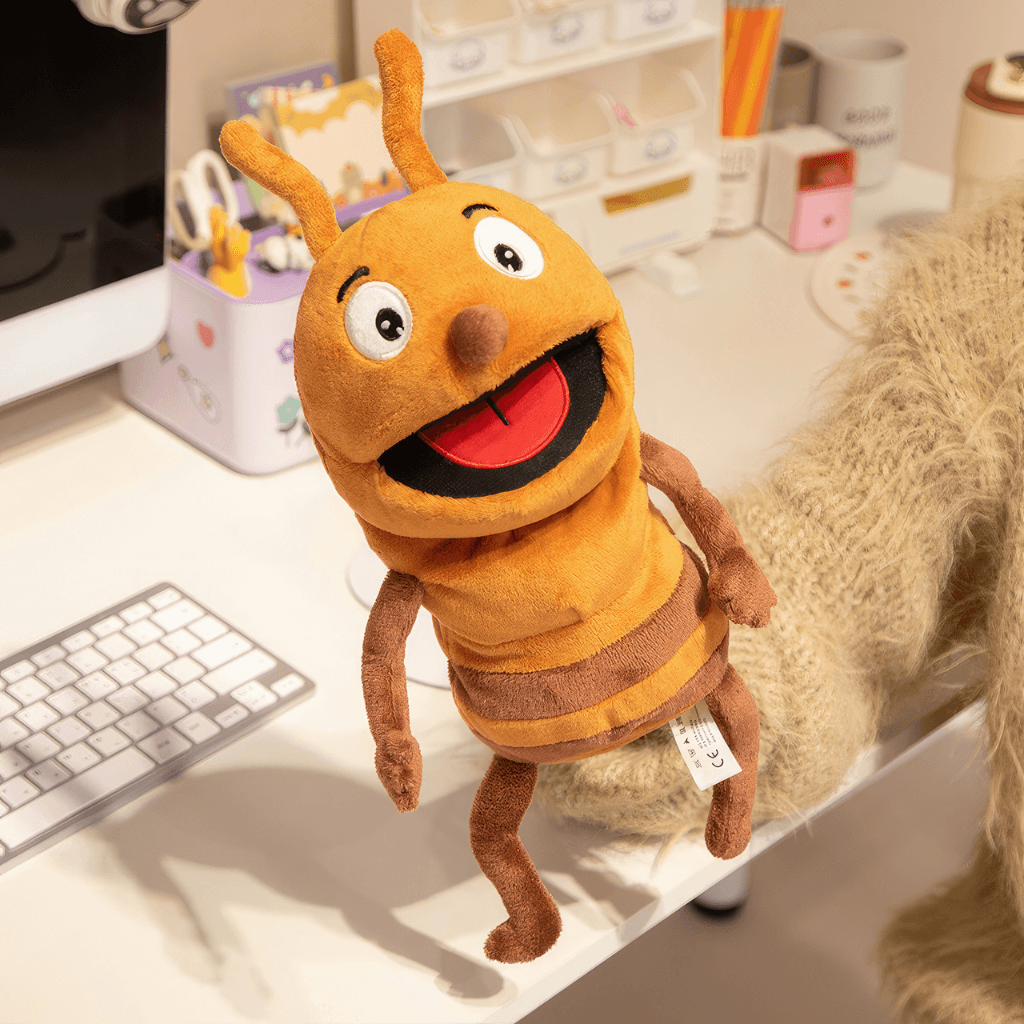 Ant hand puppet plush toy with open mouth design for storytelling and imaginative play