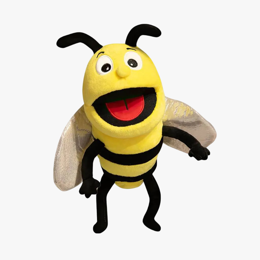 Bee hand puppet soft plush toy with movable mouth for storytelling and imaginative play