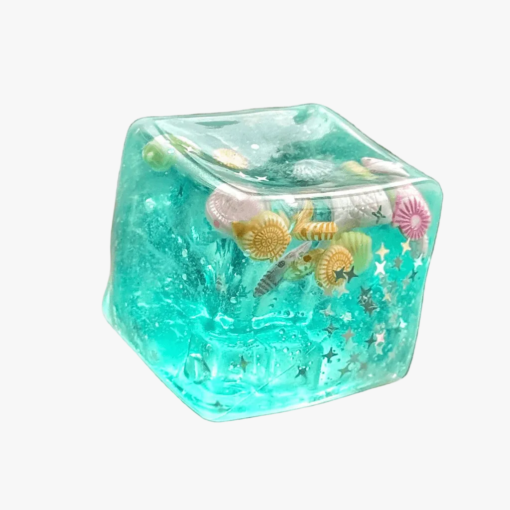 Ocean calm cube sensory fidget with floating shells and gel interior for stress relief
